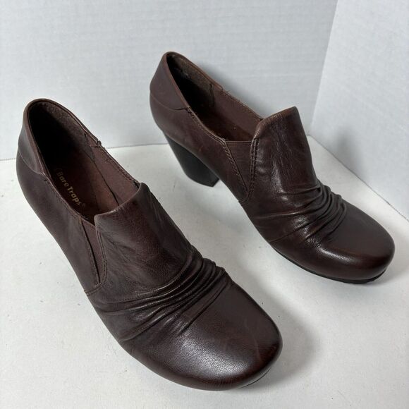 BareTraps Boots Womens Size 10 Harlie Low Ankle Bootie Brown Leather Chunk Heels - Picture 1 of 10